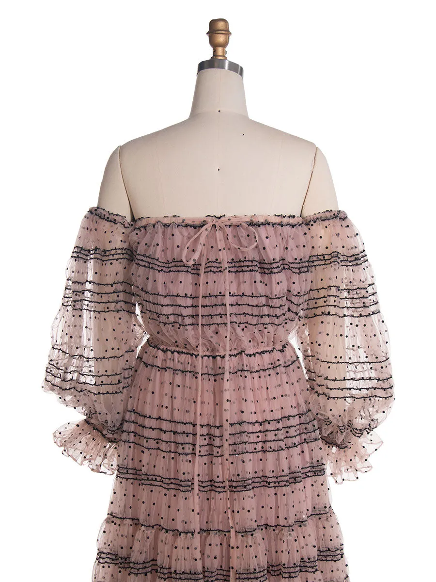 Polka Dot Tulle Maxi Dress Beach Party Tulle Dress for Photoshoot YEWEN