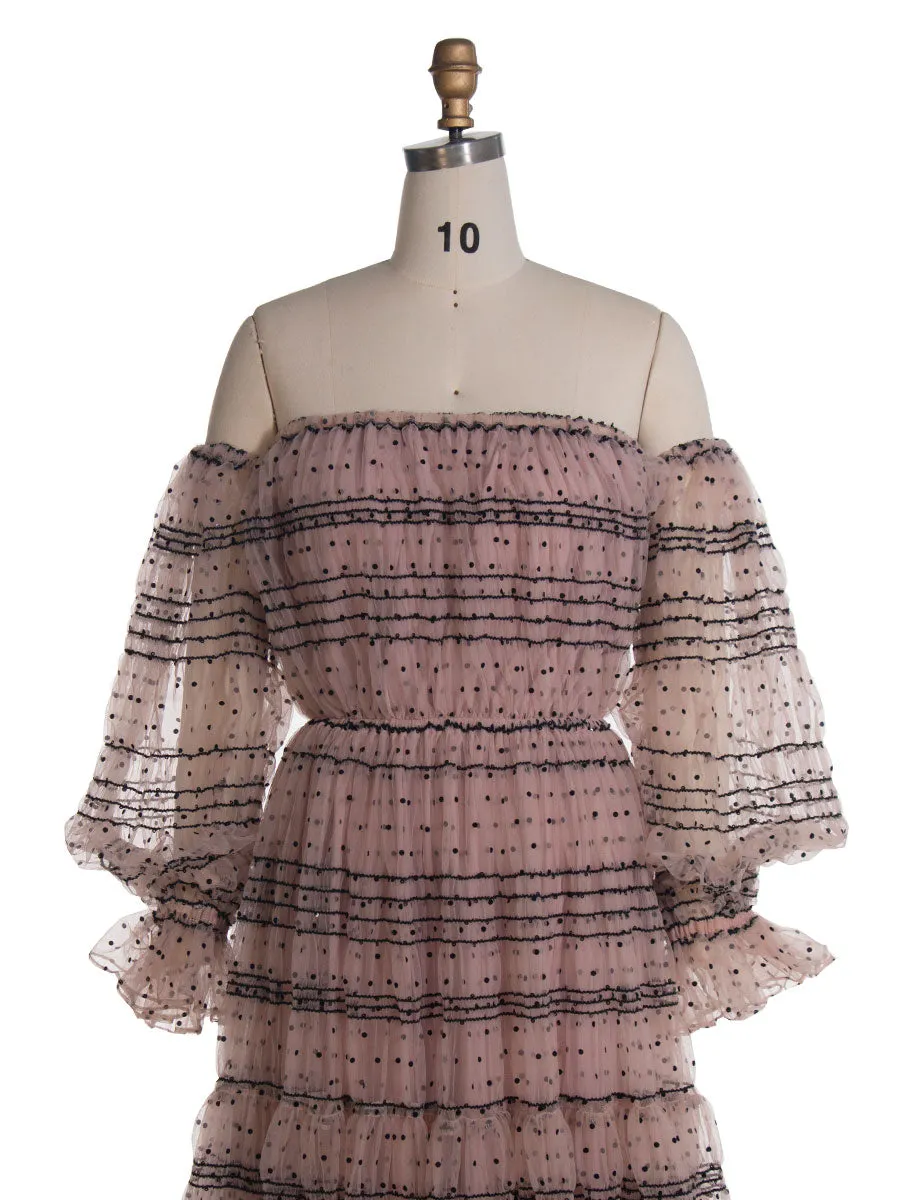 Polka Dot Tulle Maxi Dress Beach Party Tulle Dress for Photoshoot YEWEN