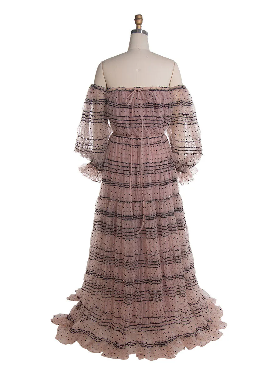 Polka Dot Tulle Maxi Dress Beach Party Tulle Dress for Photoshoot YEWEN