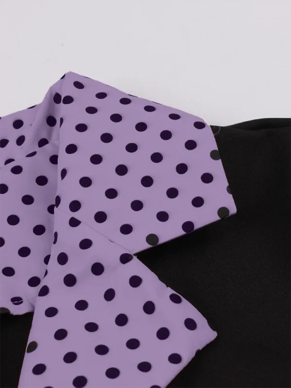 Polka Dot Vintage Lapel Dress with Belted Slim Fit