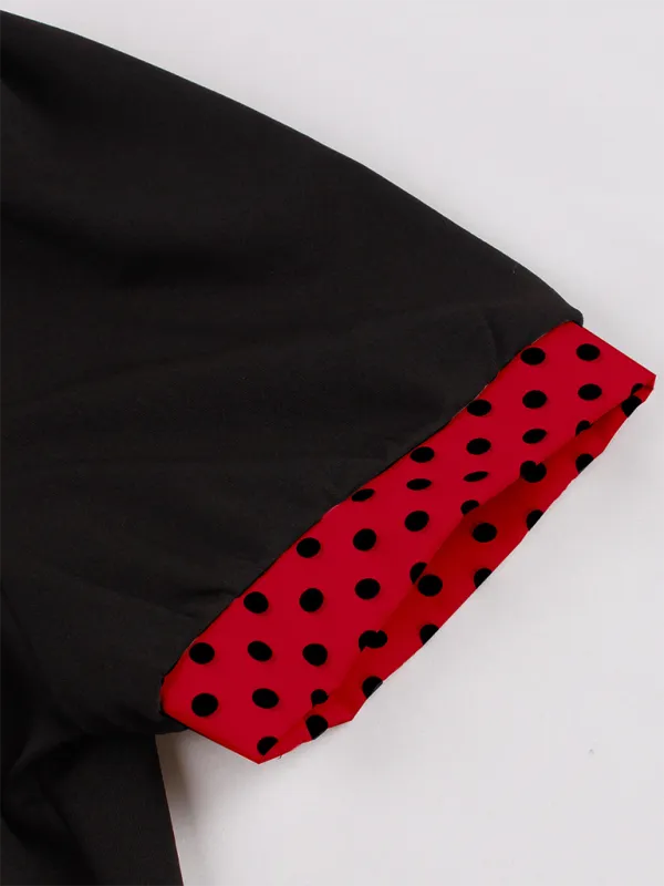 Polka Dot Vintage Lapel Dress with Belted Slim Fit