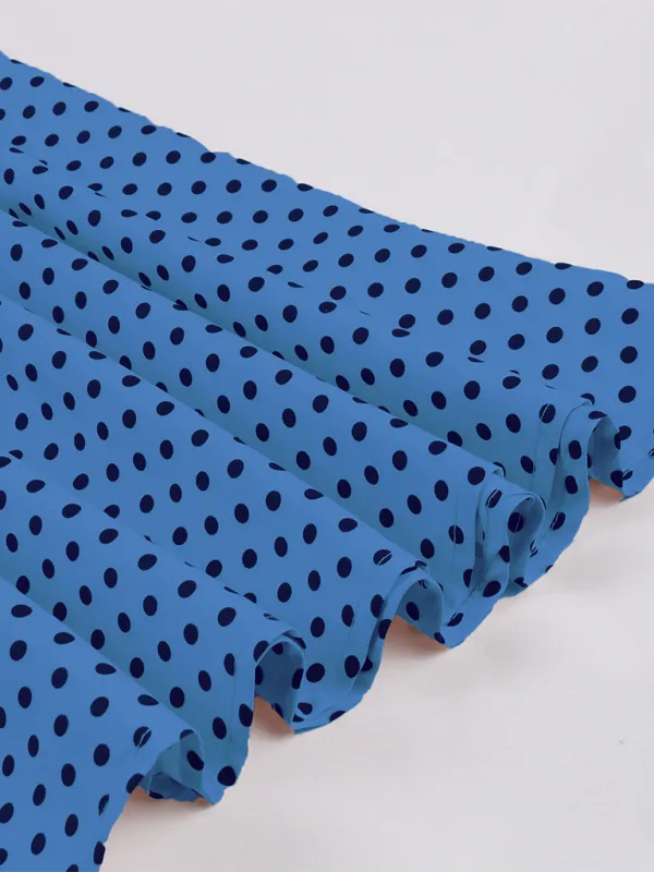 Polka Dot Vintage Lapel Dress with Belted Slim Fit