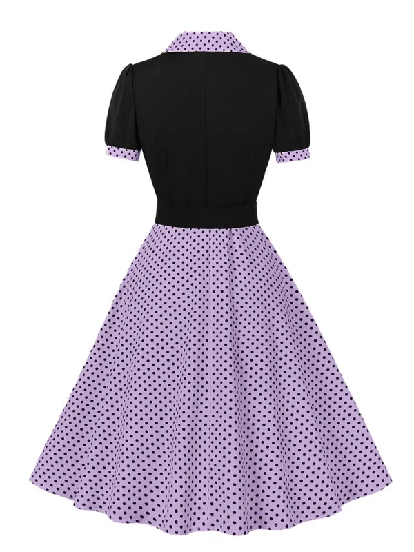 Polka Dot Vintage Lapel Dress with Belted Slim Fit