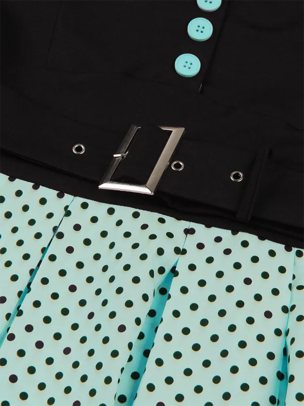 Polka Dot Vintage Lapel Dress with Belted Slim Fit