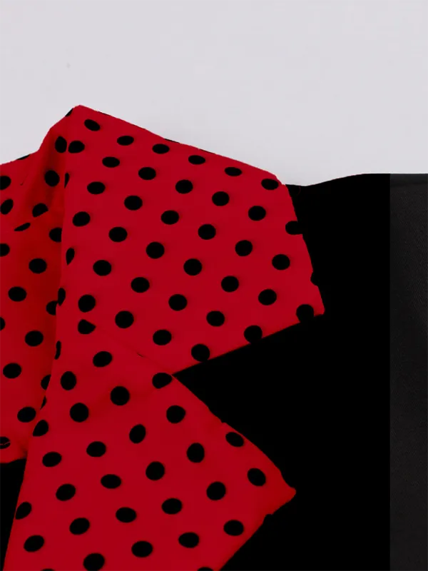 Polka Dot Vintage Lapel Dress with Belted Slim Fit