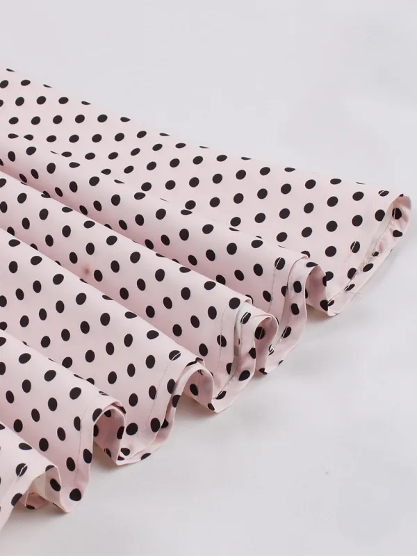 Polka Dot Vintage Lapel Dress with Belted Slim Fit