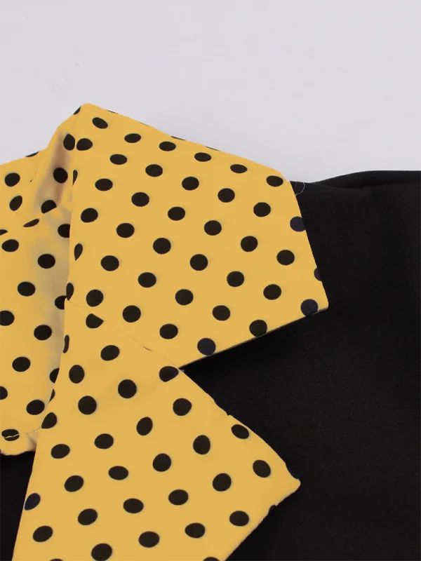 Polka Dot Vintage Lapel Dress with Belted Slim Fit