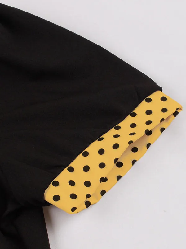 Polka Dot Vintage Lapel Dress with Belted Slim Fit