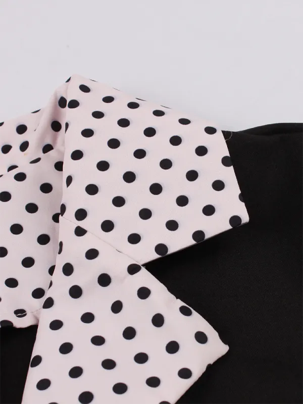Polka Dot Vintage Lapel Dress with Belted Slim Fit