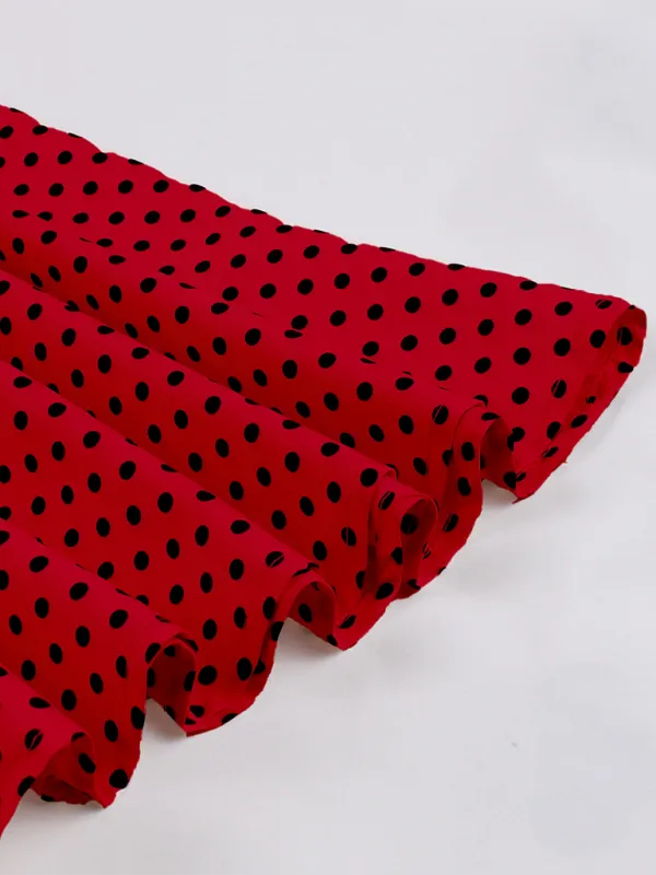 Polka Dot Vintage Lapel Dress with Belted Slim Fit
