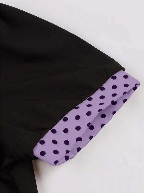 Polka Dot Vintage Lapel Dress with Belted Slim Fit