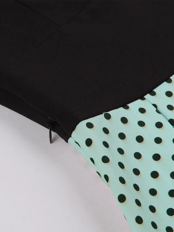 Polka Dot Vintage Lapel Dress with Belted Slim Fit