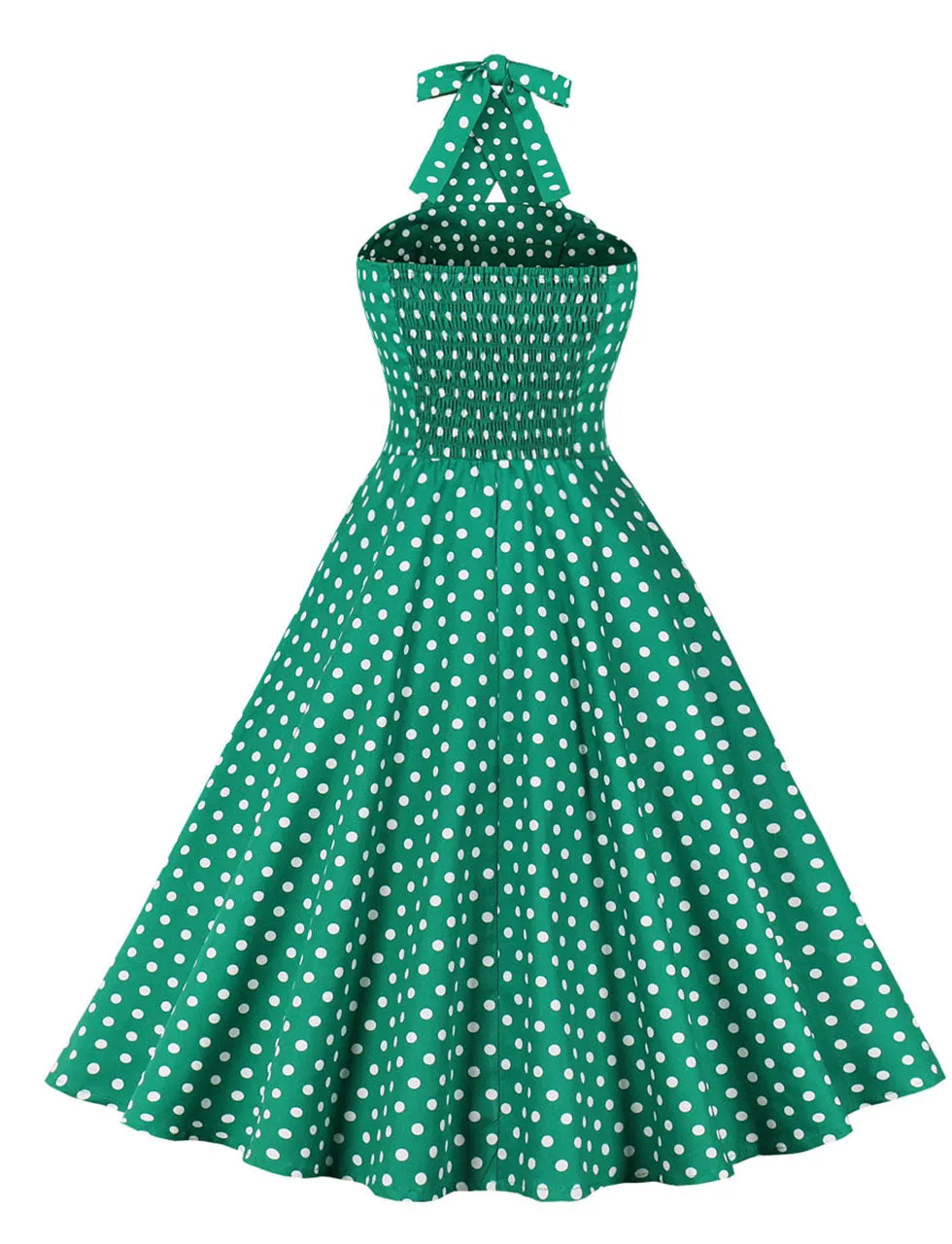 Polka Dots Halter Elastic Back High Waist 1950 Vintage Dress