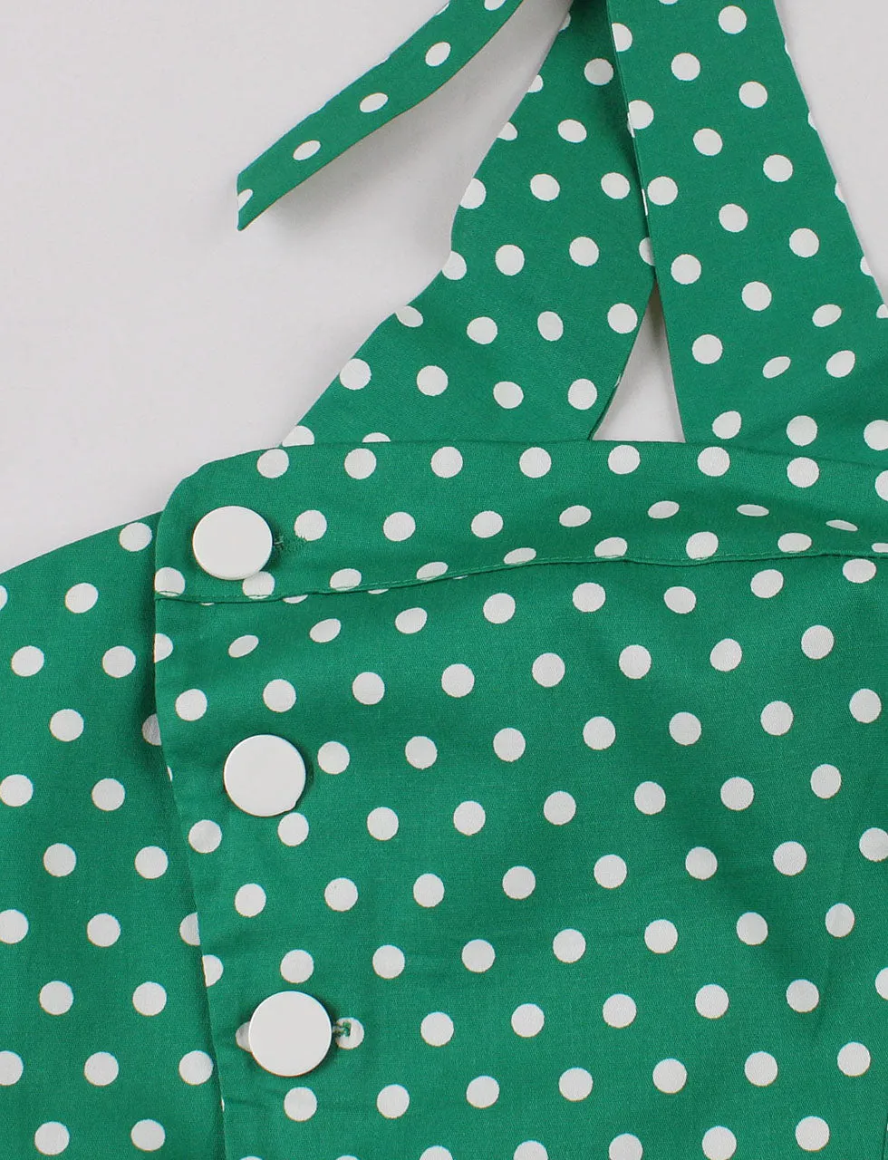 Polka Dots Halter Elastic Back High Waist 1950 Vintage Dress