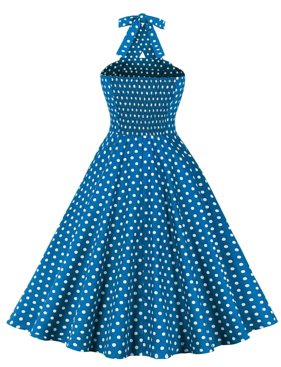 Polka Dots Halter Elastic Back High Waist 1950 Vintage Dress