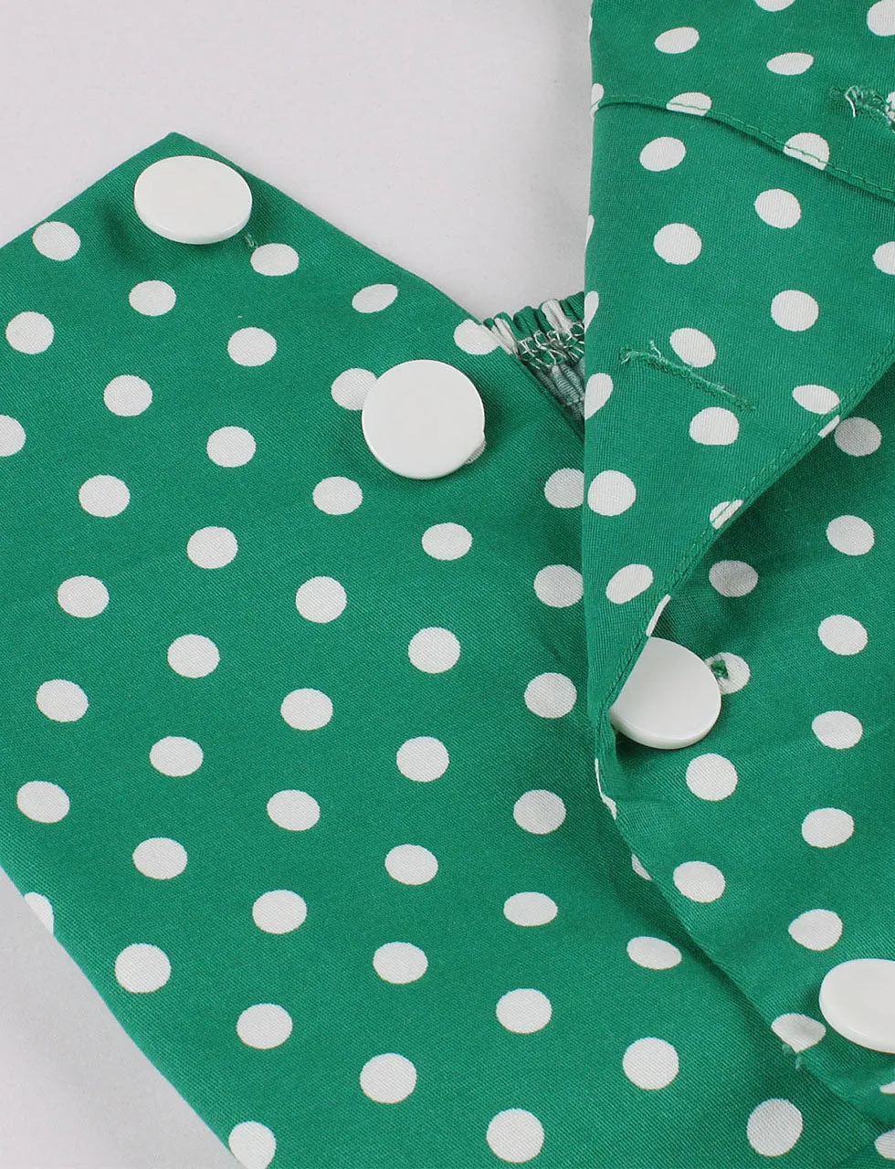 Polka Dots Halter Elastic Back High Waist 1950 Vintage Dress