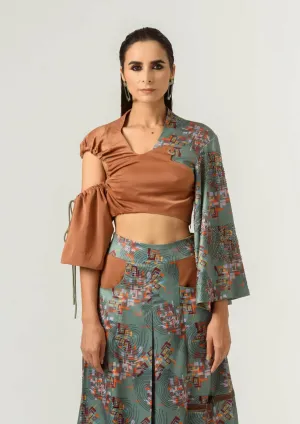 Printed irregular sleeve crop top