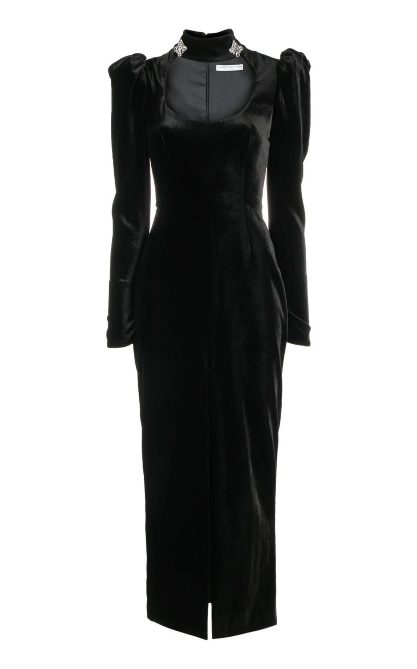Puff-Shoulders Velvet Gown