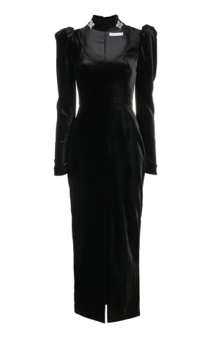 Puff-Shoulders Velvet Gown