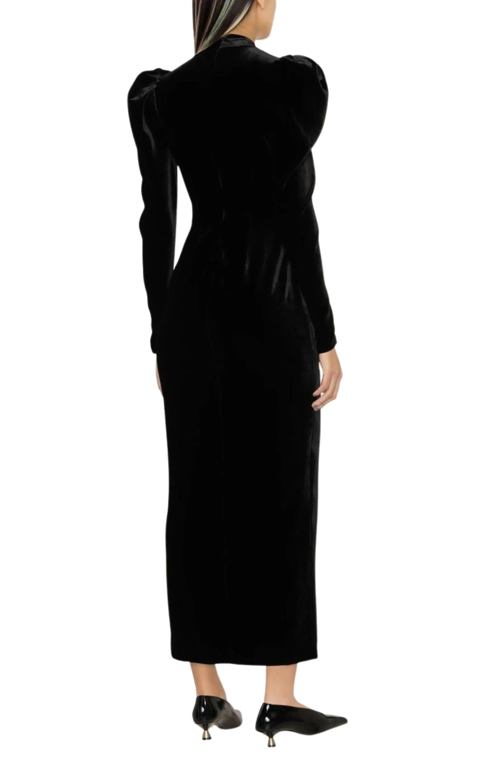 Puff-Shoulders Velvet Gown