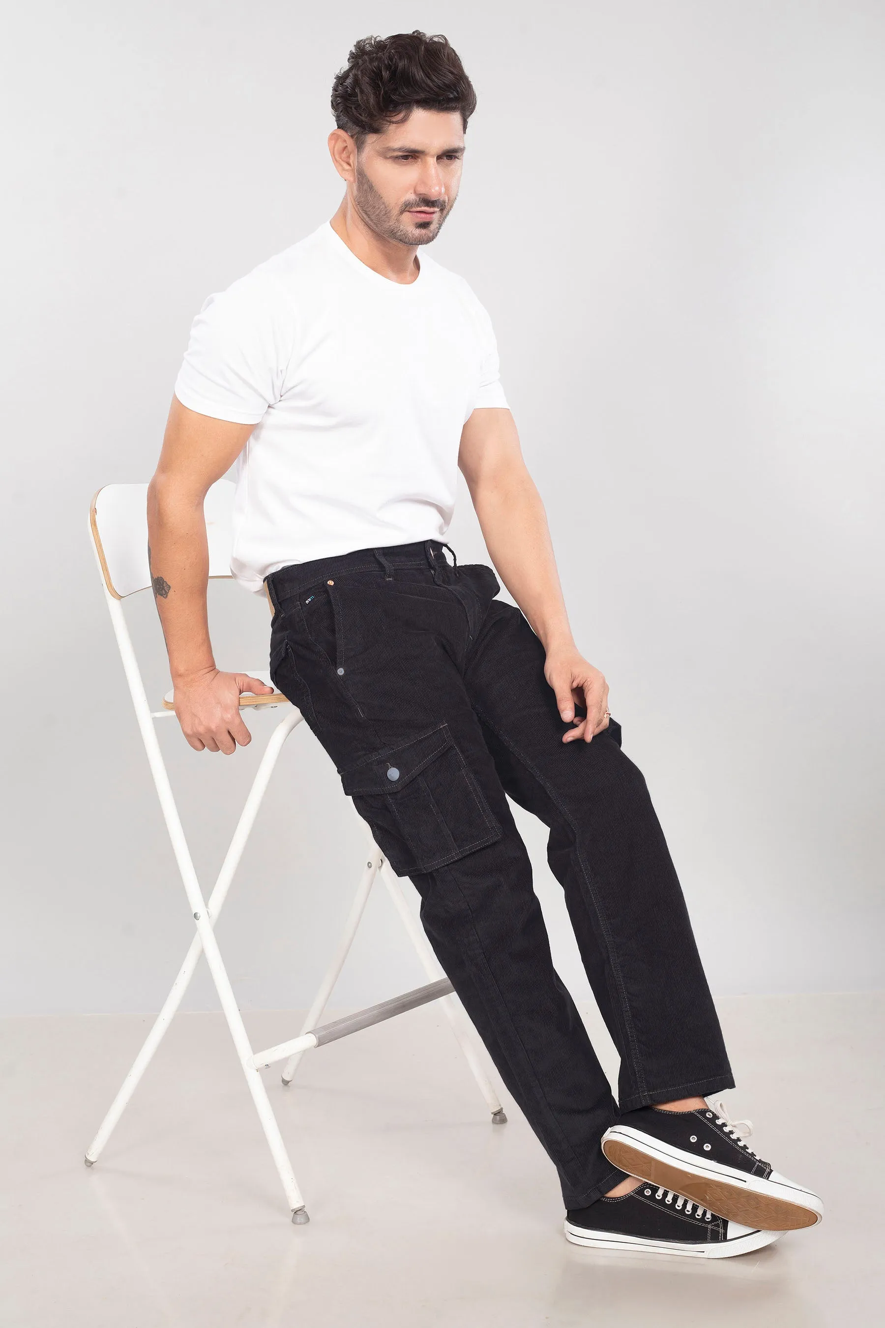 Pure Black Classic Cargo Corduroy