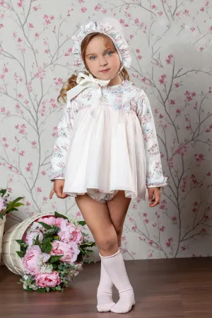 "Adriana" Pink Vintage Floral Dress, Bloomers & Bonnet