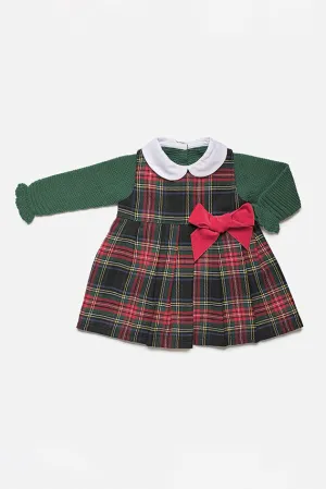 "Amelie" Bottle Green Tartan Pinafore Dress Set