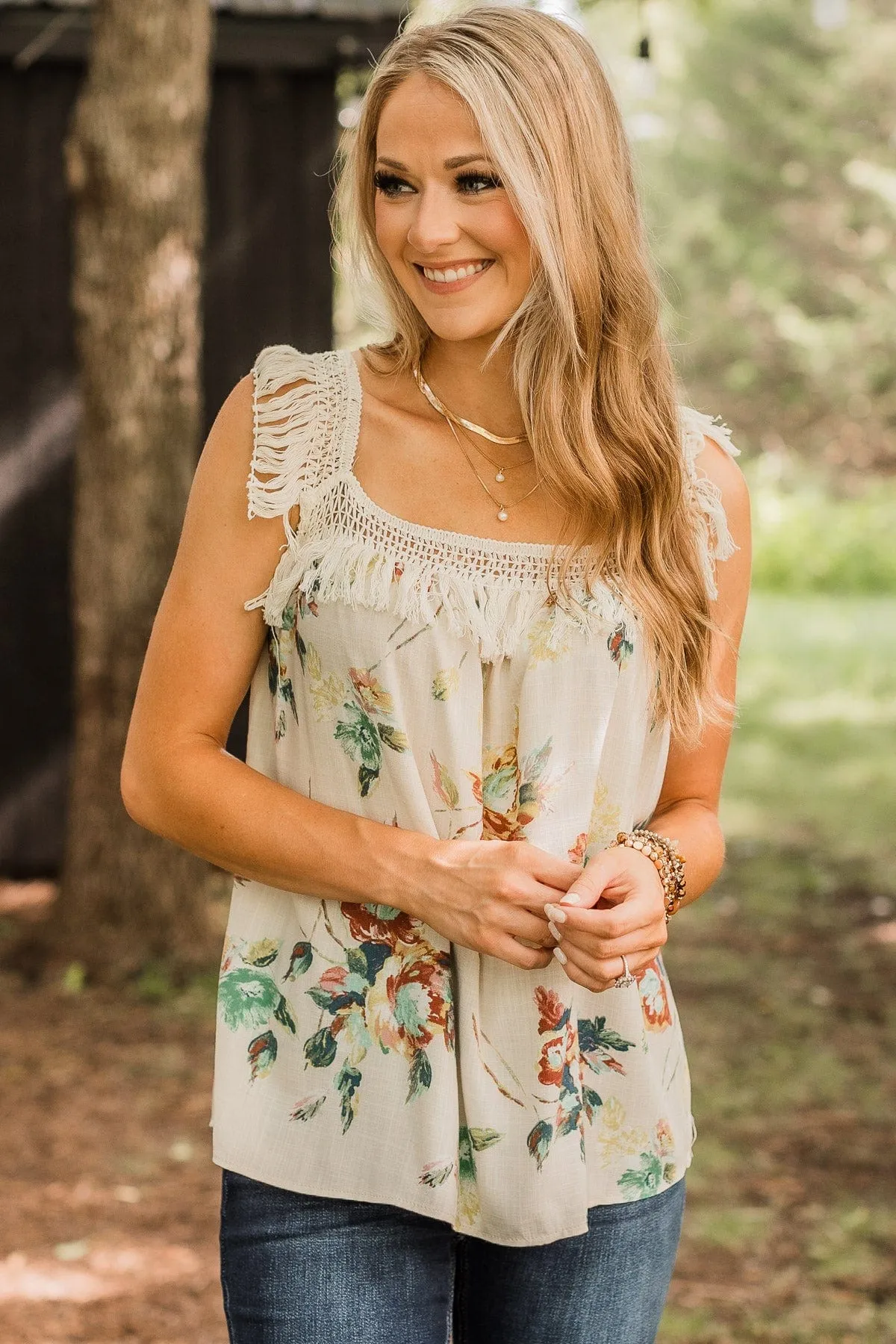 Radiating Romance Floral Top- Natural