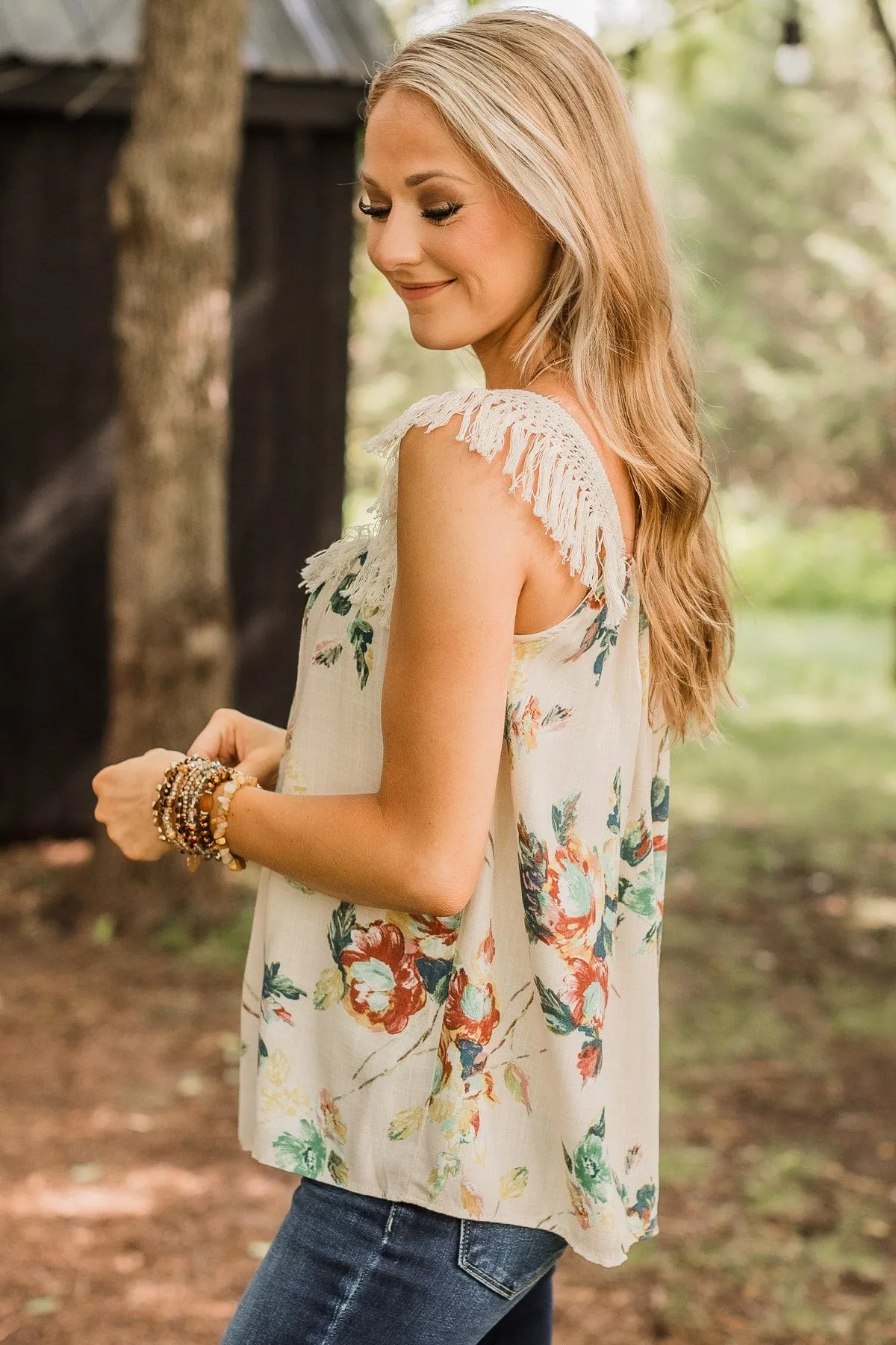 Radiating Romance Floral Top- Natural