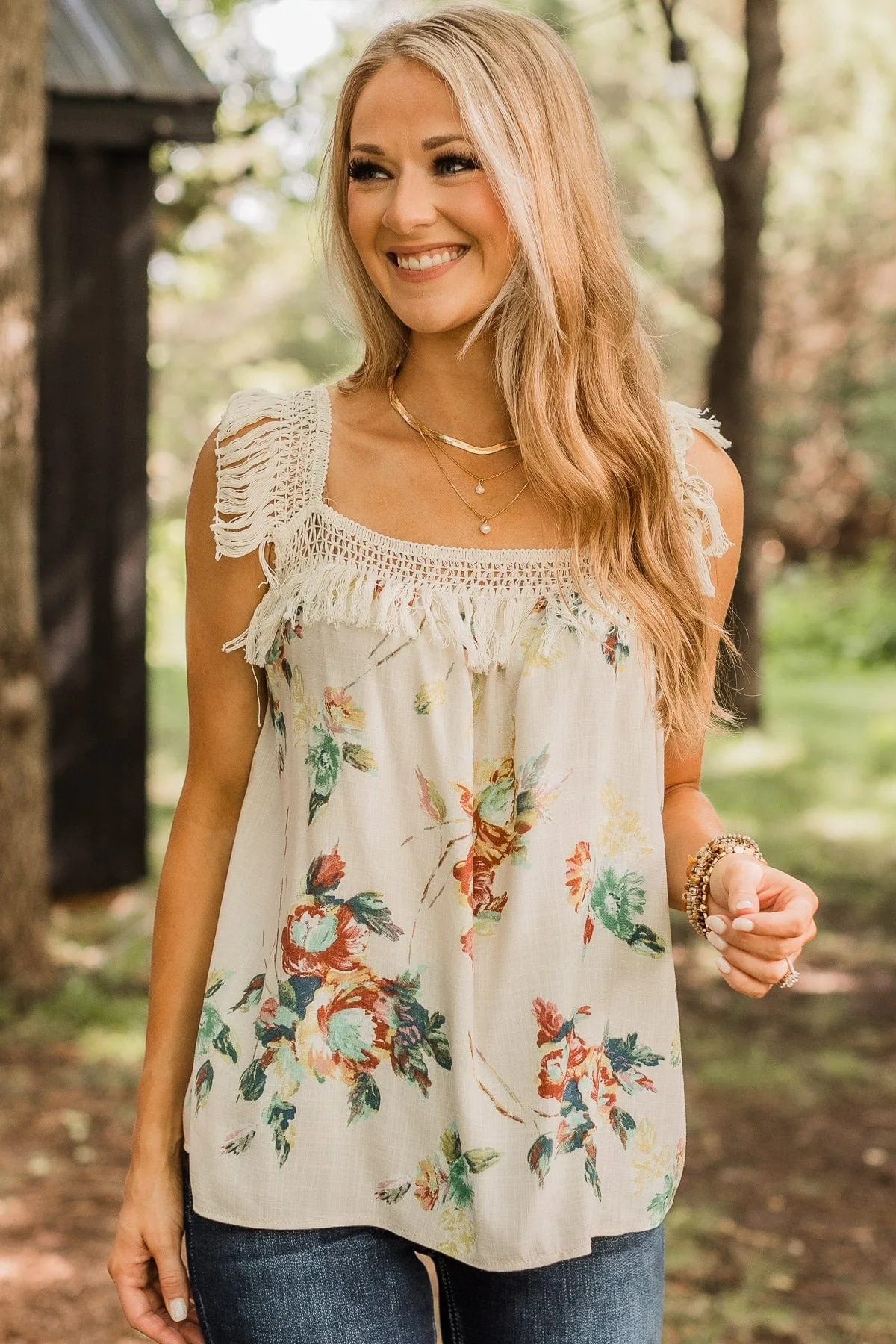 Radiating Romance Floral Top- Natural
