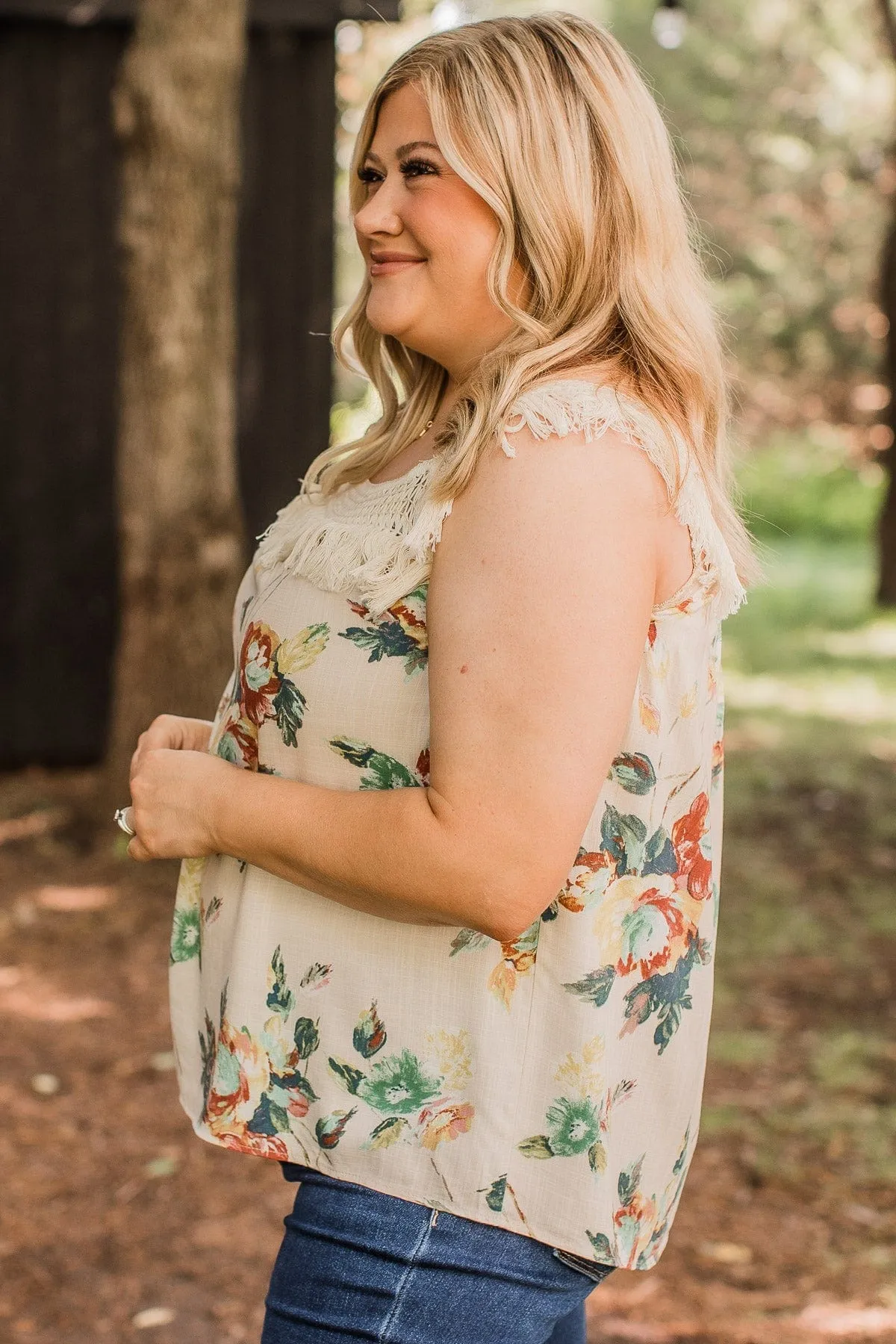 Radiating Romance Floral Top- Natural