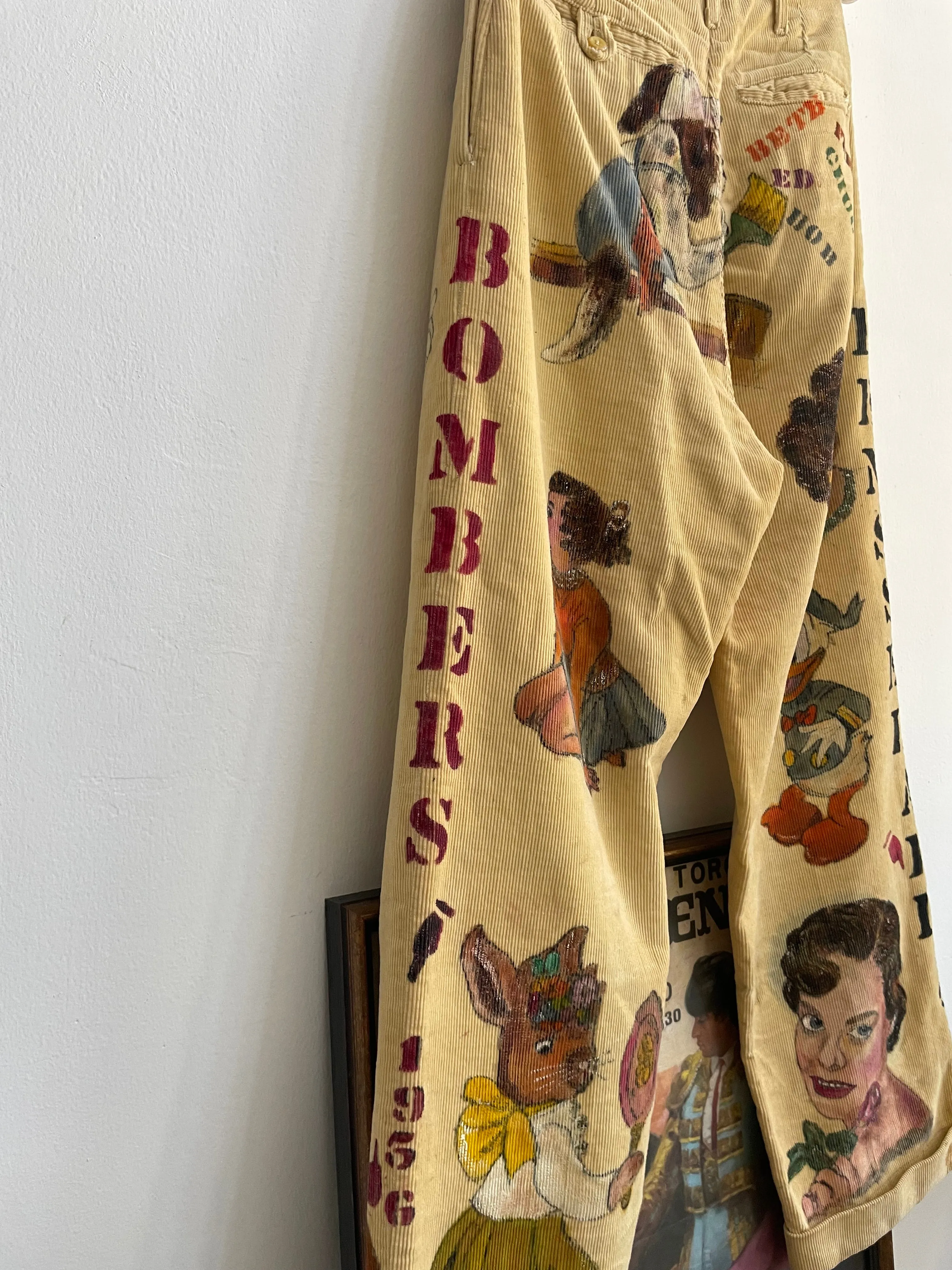 Rare 1956 'Rensselaer Bombers' Indiana Senior Cords Hand Drawn/ Hand Painted Pants