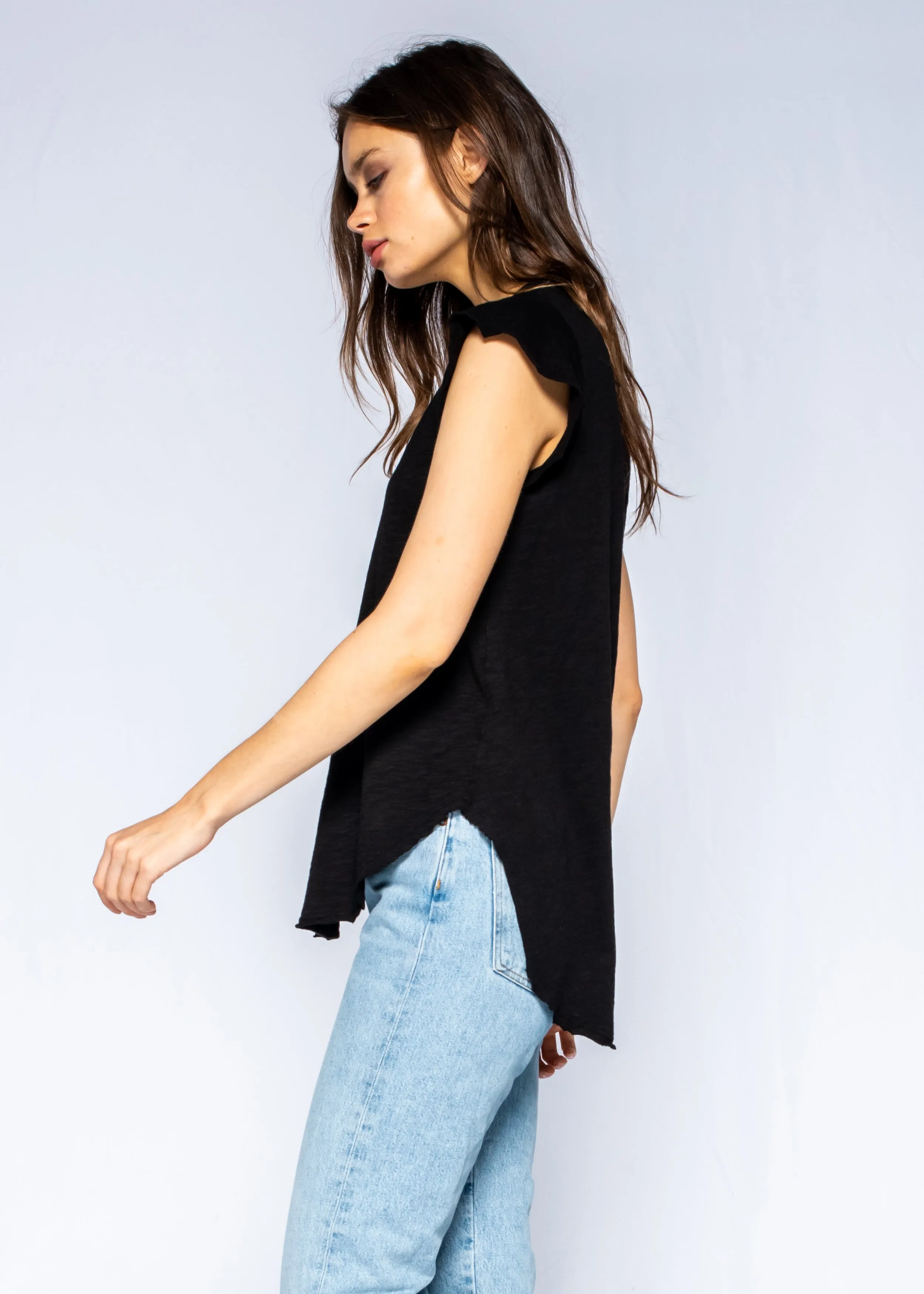 Raw Flutter Shirt-tail Top