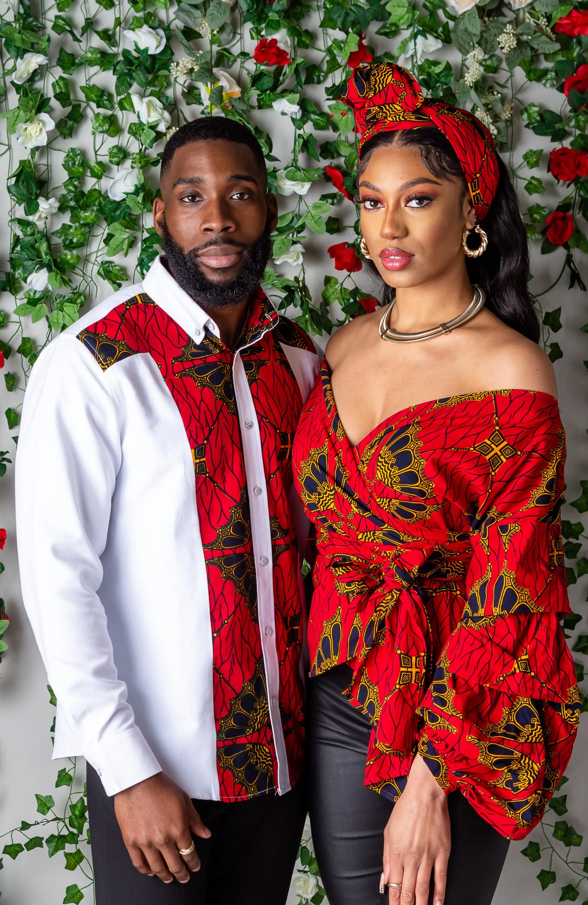 Red Ankara Off Shoulder Wrap Blouse - Ankara Wrap Bardot Top - CORDELIA