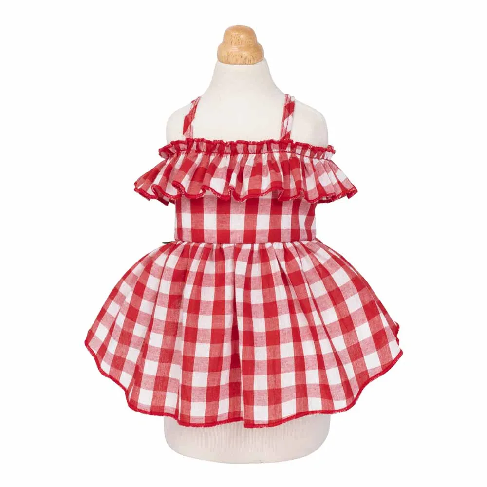 red picnic plaid dress