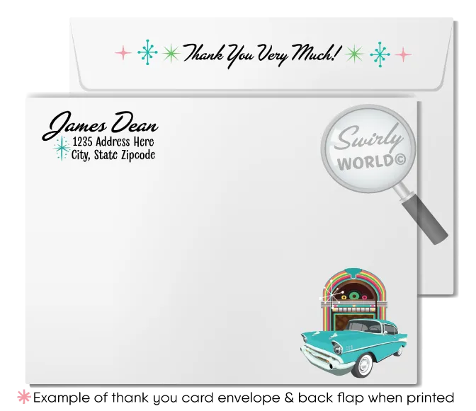 Retro 1950s Vintage Jukebox Sock Hop Grease Theme Birthday Party Printed Invitations