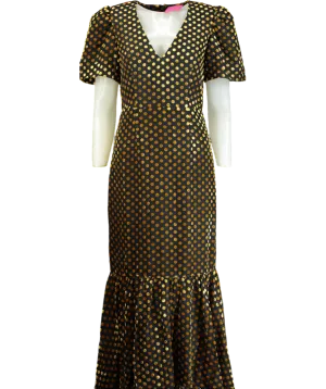 Rhode Resort Black Anton Puff sleeve midi Dress In Dot Jacquard UK 8