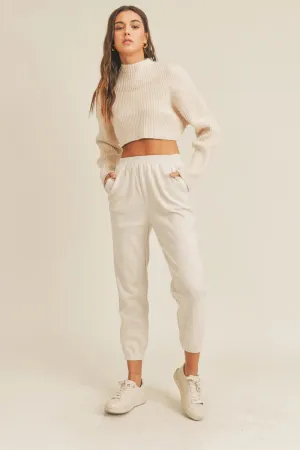 Ribbed Knit Jogger: Taupe