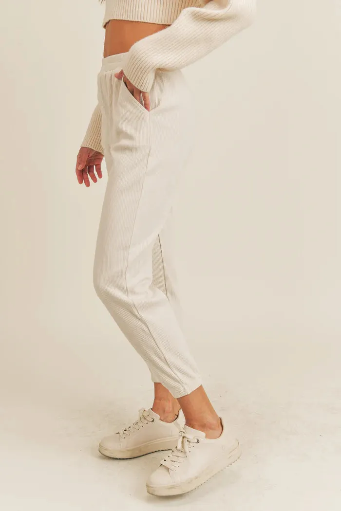 Ribbed Knit Jogger: Taupe