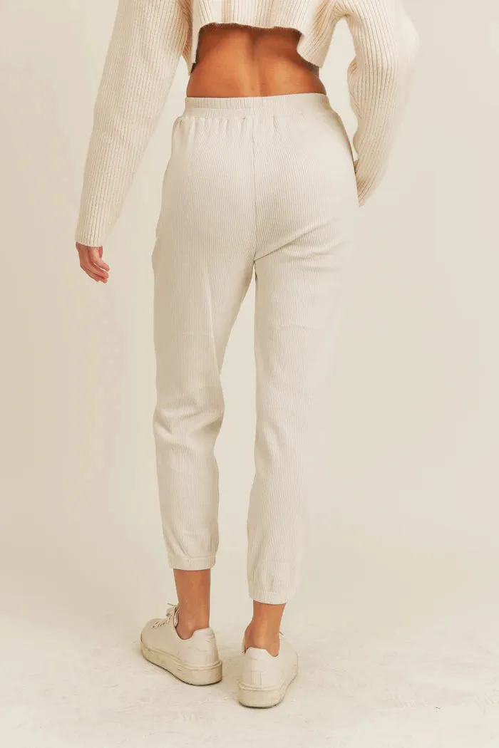 Ribbed Knit Jogger: Taupe