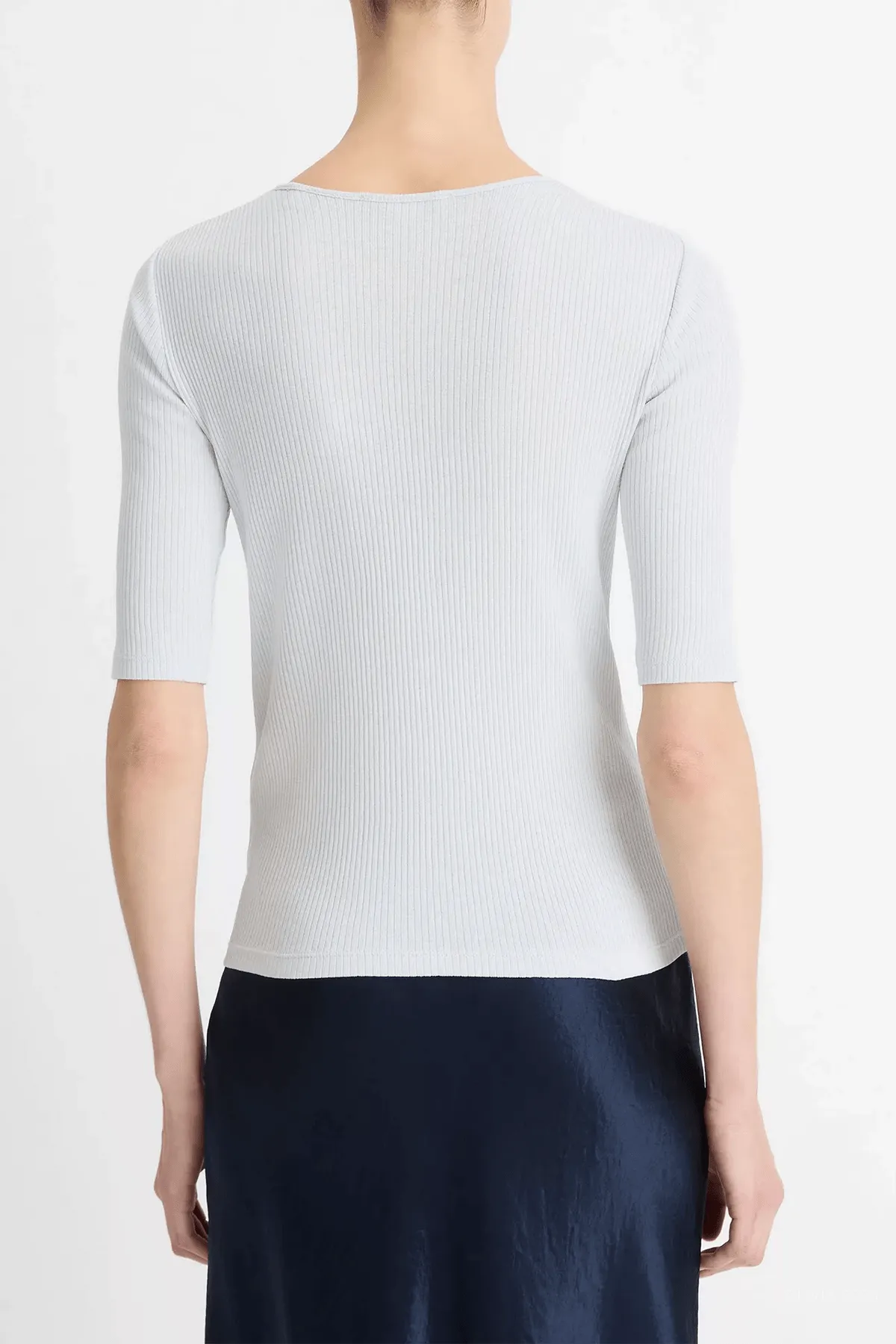 Ribbed Pima Cotton Elbow-Sleeve T-Shirt in Opal Grey