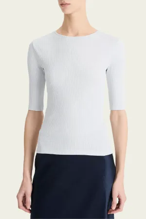 Ribbed Pima Cotton Elbow-Sleeve T-Shirt in Opal Grey
