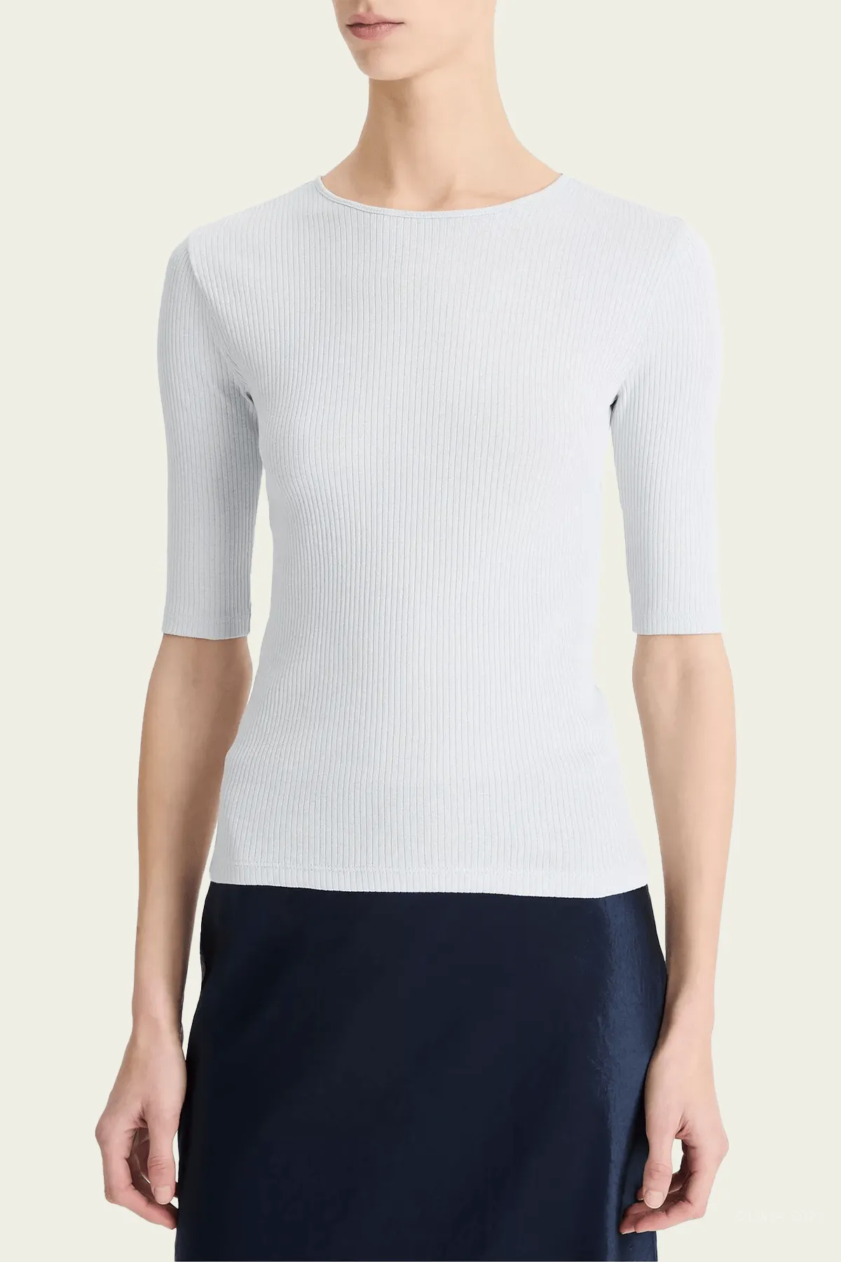Ribbed Pima Cotton Elbow-Sleeve T-Shirt in Opal Grey