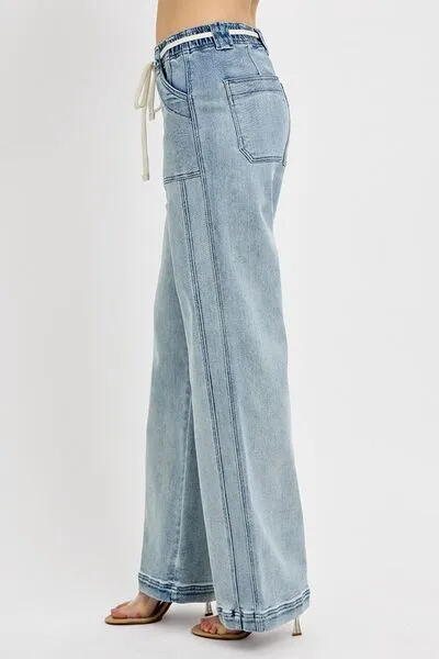 RISEN FULL SIZE STRAIGHT LEG JEANS WITH POCKETS PLUS SIZE