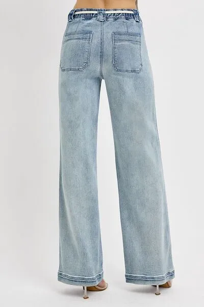 RISEN FULL SIZE STRAIGHT LEG JEANS WITH POCKETS PLUS SIZE