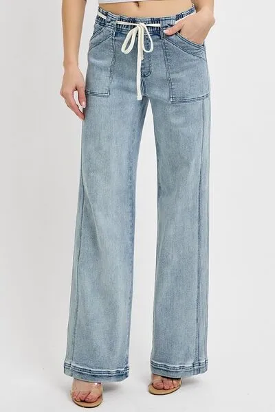 RISEN FULL SIZE STRAIGHT LEG JEANS WITH POCKETS PLUS SIZE