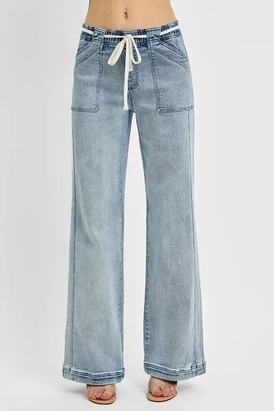 RISEN FULL SIZE STRAIGHT LEG JEANS WITH POCKETS PLUS SIZE