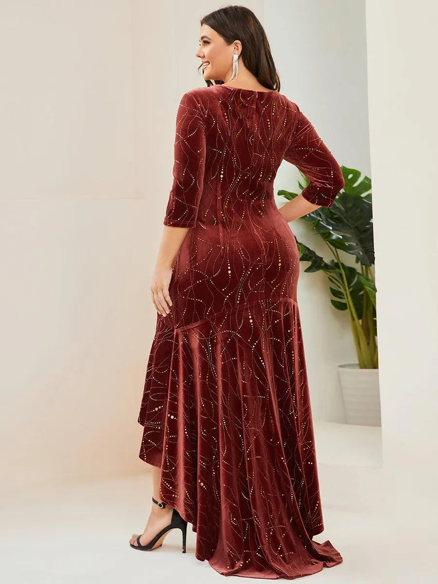 Robe de Soirée Empire Grande Taille Moulante et Asymétrique en Velours(Vente finale)