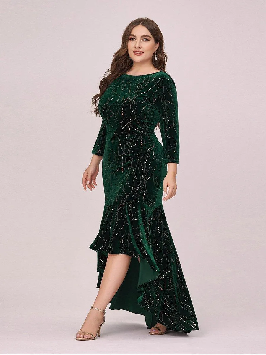Robe de Soirée Empire Grande Taille Moulante et Asymétrique en Velours(Vente finale)