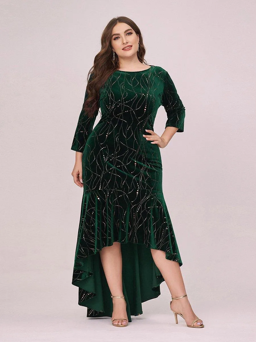 Robe de Soirée Empire Grande Taille Moulante et Asymétrique en Velours(Vente finale)